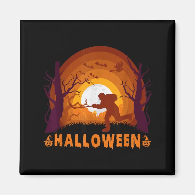 Imã Jogador de Hóquei E Silhueta Da Lua Funny Hallowee (Frente)