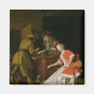 Imã Jogadores Tric-track com uma dama e seu cão