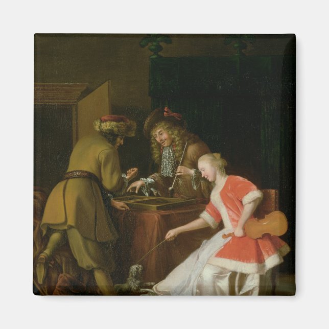 Imã Jogadores Tric-track com uma dama e seu cão (Frente)