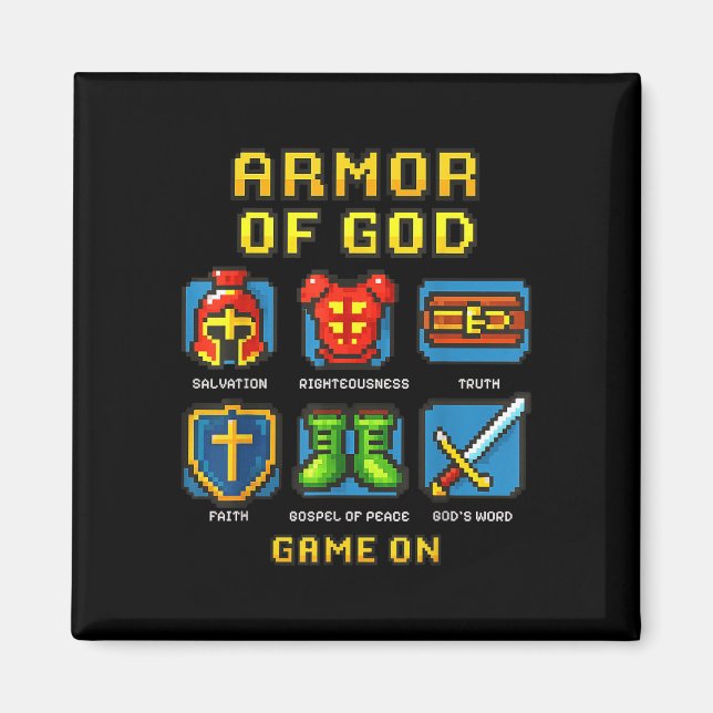 Imã Jogo de Vídeo Cristão Armado de Deus Pixel Faith (Frente)