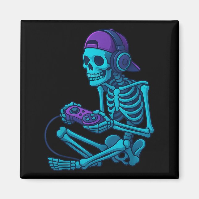 Imã Jogo de Vídeo de Esqueleto Engraçado Halloween Jog (Frente)