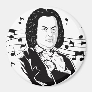Imã Johann Sebastian Bach Portrait e Bust com Notes