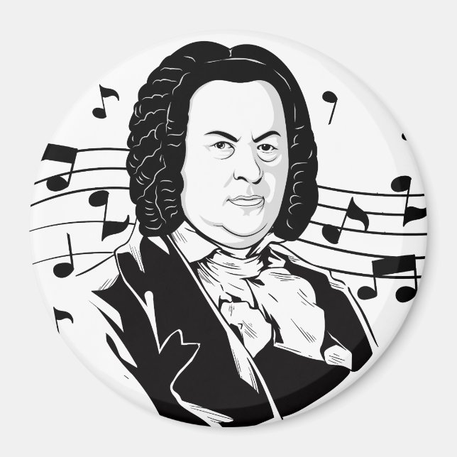 Imã Johann Sebastian Bach Portrait e Bust com Notes (Frente)