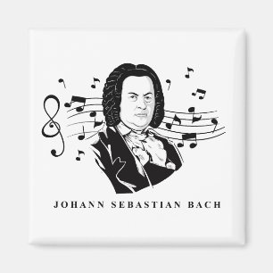 Imã Johann Sebastian Bach Portrait e Bust com Notes