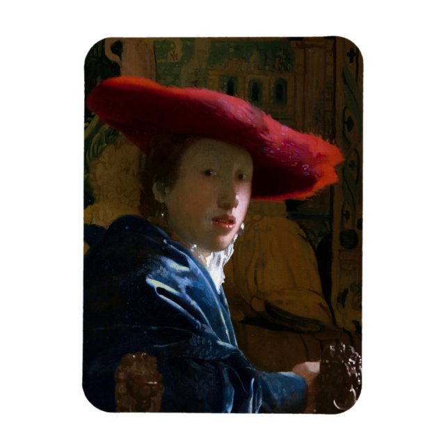 Ímã Johannes Vermeer - Rapariga com Chapéu Vermelho (Vertical)