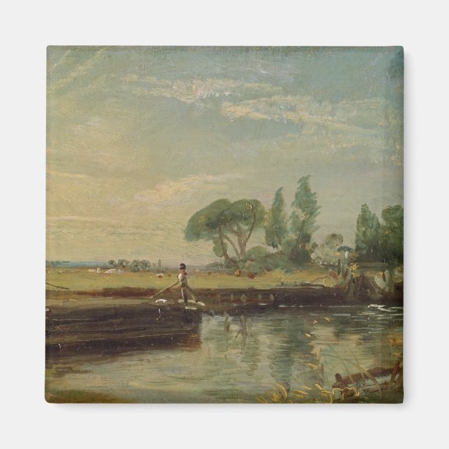 Imã John Constable | Uma barcaça abaixo de Flatford Lo (Frente)