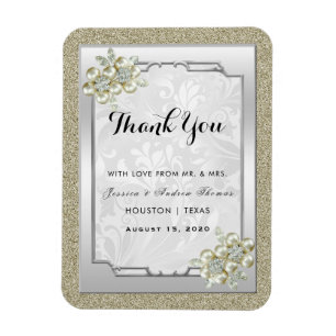 Ímã Joia Floral Enquadrada Prata, Bodas de Ouro e Prat