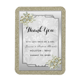 Ímã Joia Floral Prateada Emoldurada, Bodas de Ouro e P