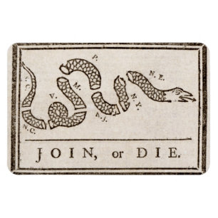 Ímã Join ou Die Rattlesnake: Cartoon Benjamin Franklin
