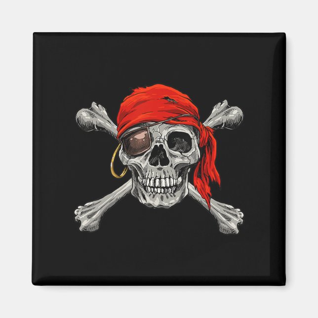 Imã Jolly Roger Pirate Skull Crossbones Halloween (Frente)