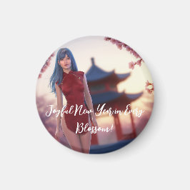 Imã Jovem Cheongsam Bela Posicionando para Ano Novo Ch