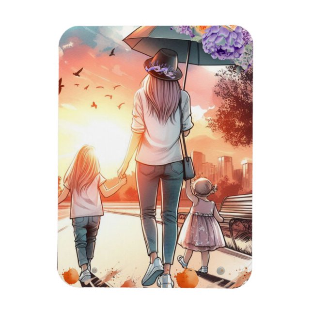 Ímã Jovem Mãe com Filhas Fora (Vertical)