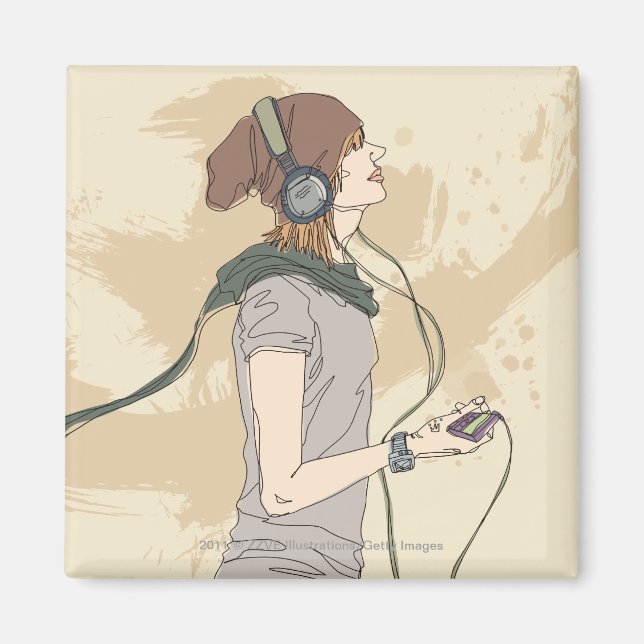 Imã Jovem mulher escutando música (Frente)