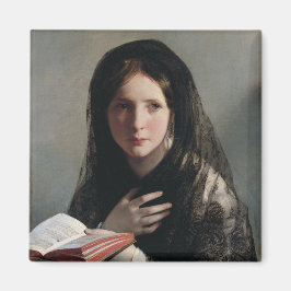 Imã Jovem Mulher Perdida nos Sonhos (Lendo um Livro)