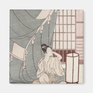 Imã Jovem mulher que ajoelha-se por sua rede de