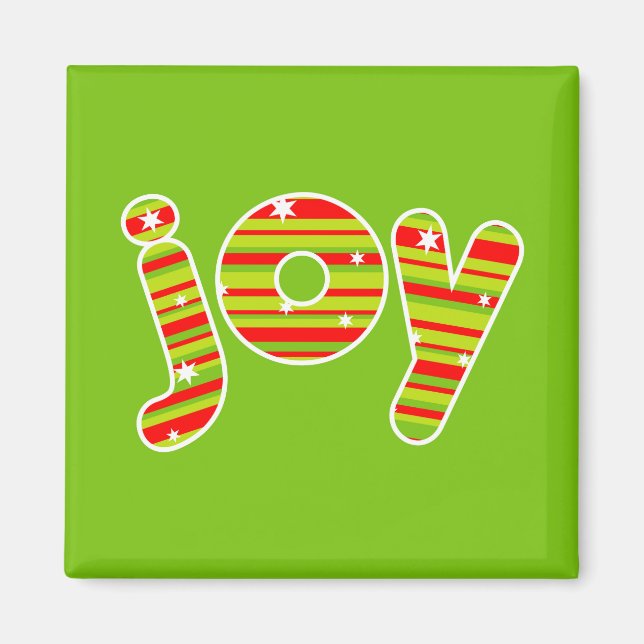 Imã JOY at Christmas, Red & Green Stripes (Frente)
