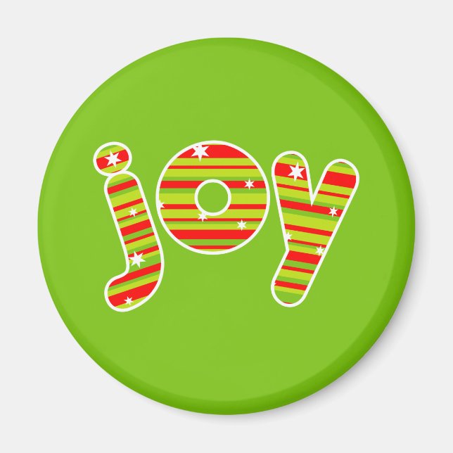 Imã JOY at Christmas, Red & Green Stripes (Frente)