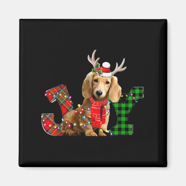 Imã Joy Christmas Lights Long Haired Dachshund Dog San (Frente)
