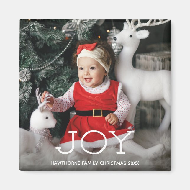 Imã "JOY" Foto personalizada de luxo elegante de Natal (Frente)