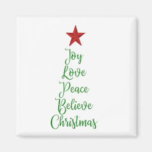 Imã Joy Love Peace Acredite na árvore de Natal com ver