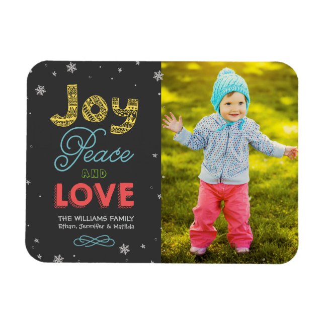 Ímã Joy Peace and Love Bright Colors Holiday (Horizontal)