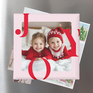 Imã JOY   Presente de Foto de Natal Vermelho e Rosa Mo