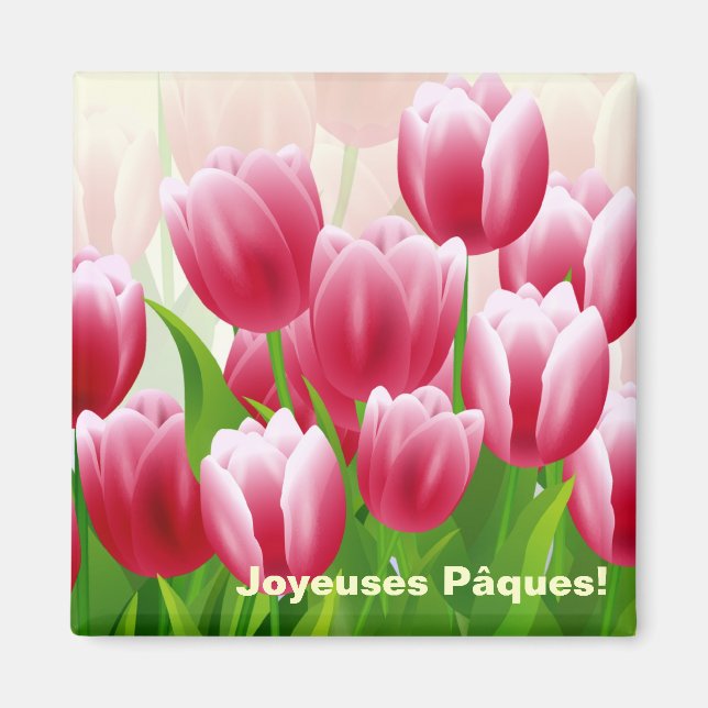 Imã Joyeuses Pâques. Primavera Tulipas Páscoas com íco (Frente)