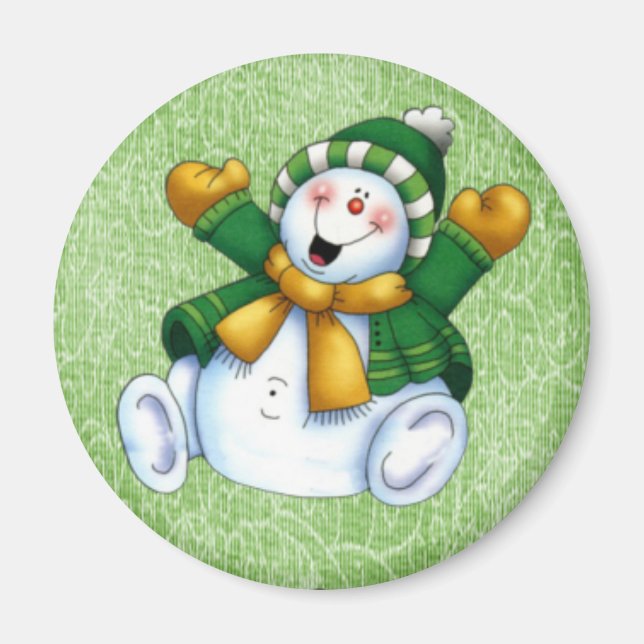 Imã Joyous Snowman Round Magnet (Frente)