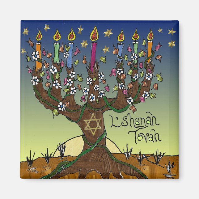 Imã Judaica L'shanah Tovah Tree Of Life Gifts Roupa (Frente)