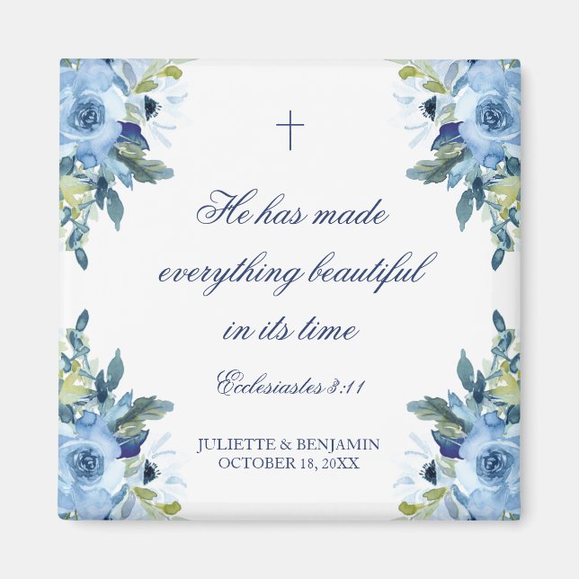 Imã Juliette Dusty Blue Floral Christian Weding Favor (Frente)