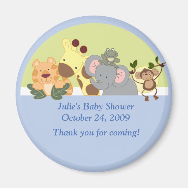 Imã Jungle Safari Tiger Giraffe Elephant Monkey Favor (Frente)