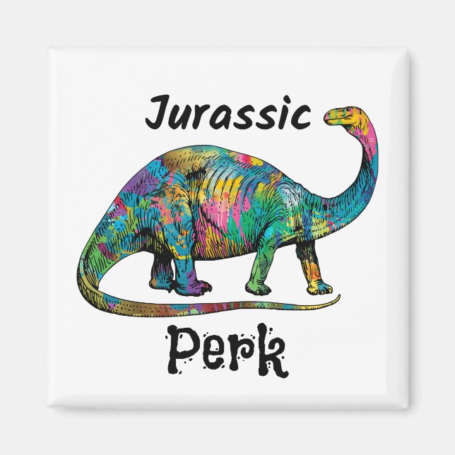 Imã Jurassic Perk Colorido Dinossauro Branco (Frente)