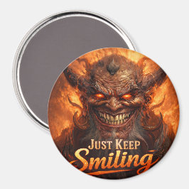 Imã Just Keep Smiling Demon Magnet Button – Dark Humor
