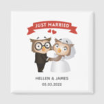 Imã Just Married Owl Wedding<br><div class="desc">Cute Just Married Owl Wedding Announcement Magnet
Perfect wedding favors for owl lovers</div>