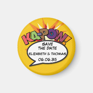 Imã KA-POW Salve a Data Diversão Retro Quadrinhos Pop