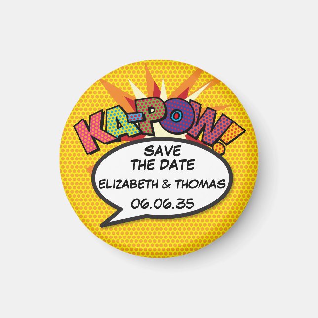 Imã KA-POW Salve a Data Diversão Retro Quadrinhos Pop  (Frente)