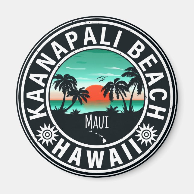 Imã Ka'anapali Beach Hawaii Retro Sunset Souvenirs 60s (Frente)