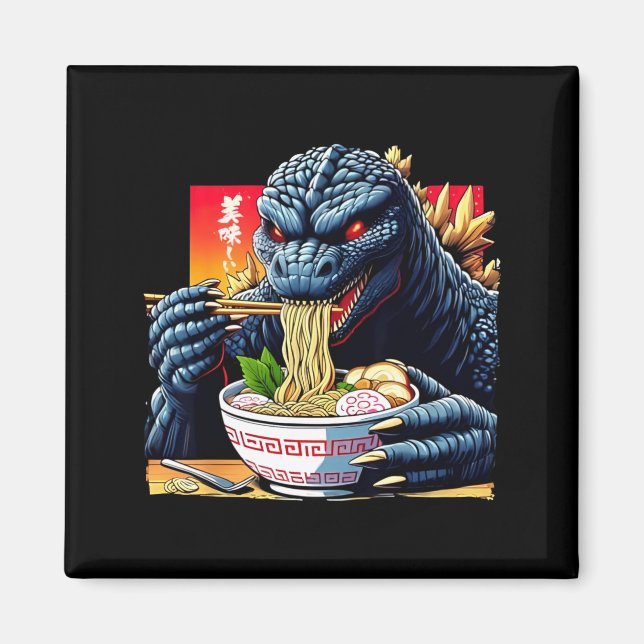 Imã Kaiju Engraçado Comendo Ramen Amante de Monstros J (Frente)