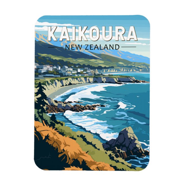 Ímã Kaikoura Nova Zelândia Viagem Art Vintage (Vertical)
