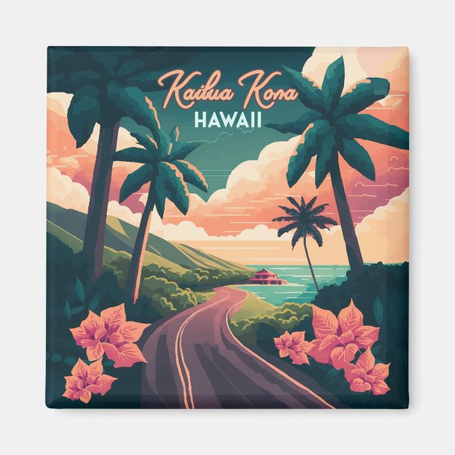 Imã Kailua Kona Hawaii Big Island Sunset Retro (Frente)