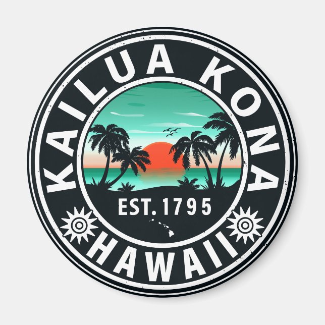 Imã Kailua Kona Hawaii Retro Sunset 60 Souvenirs (Frente)