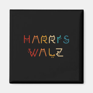 Imã Kamala Harris Walz Walz Waltz 2024 Cat Lettering P