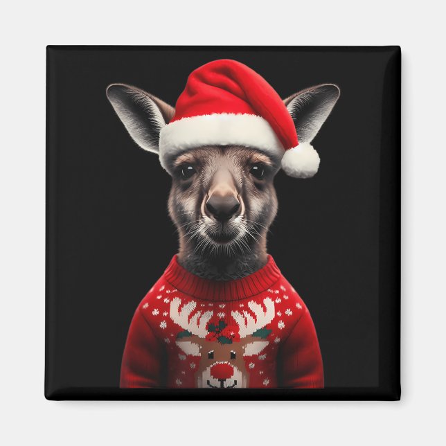 Imã Kangaroo Com Papai Noel Natal Austrália Xmas Z (Frente)