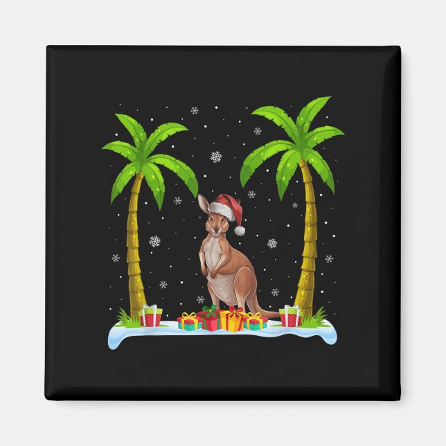 Imã Kangaroo Santa Hat Palm Tree Beach Xmas Pajama (Frente)