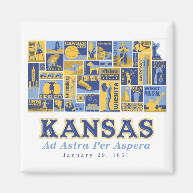 Imã Kansas - Ad Astra Per Aspera - Magnet Quadrado (Frente)