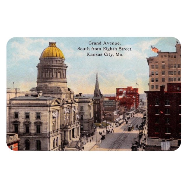 Ímã Kansas City MO, Grand Ave., Cartão postal de 1911 (Horizontal)