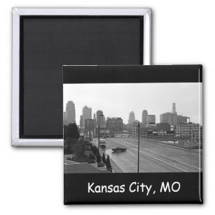 Imã Kansas City Urban Skyline, foto em preto e branco