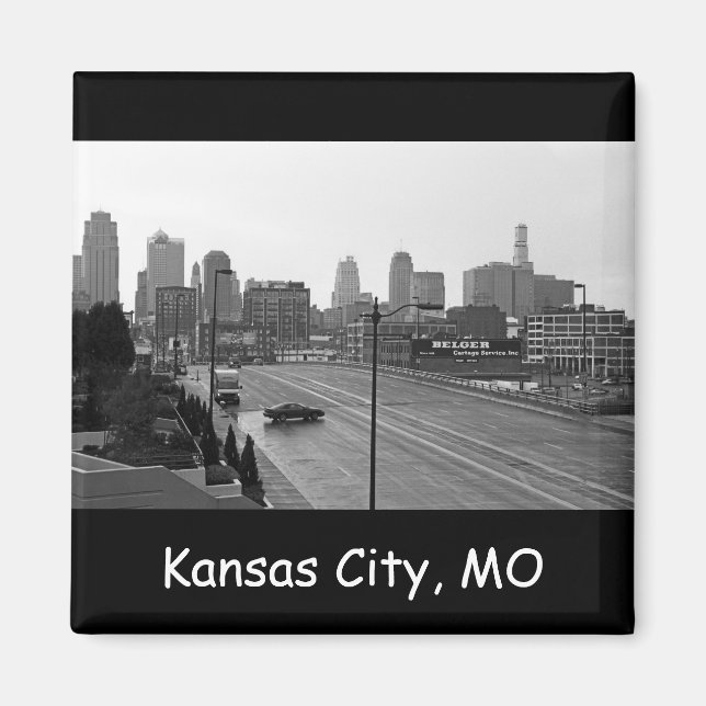Imã Kansas City Urban Skyline, foto em preto e branco (Frente)