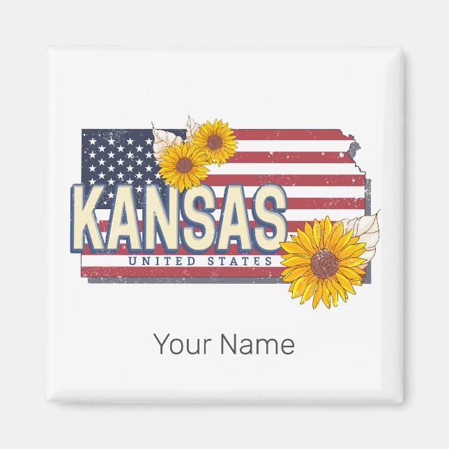 Imã Kansas EUA - Retro State Map Vintage EUA (Frente)