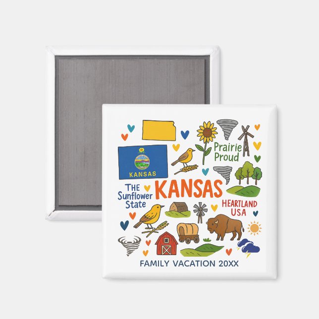 Imã Kansas Family Trip Keepsake Personalized (Front/Back)